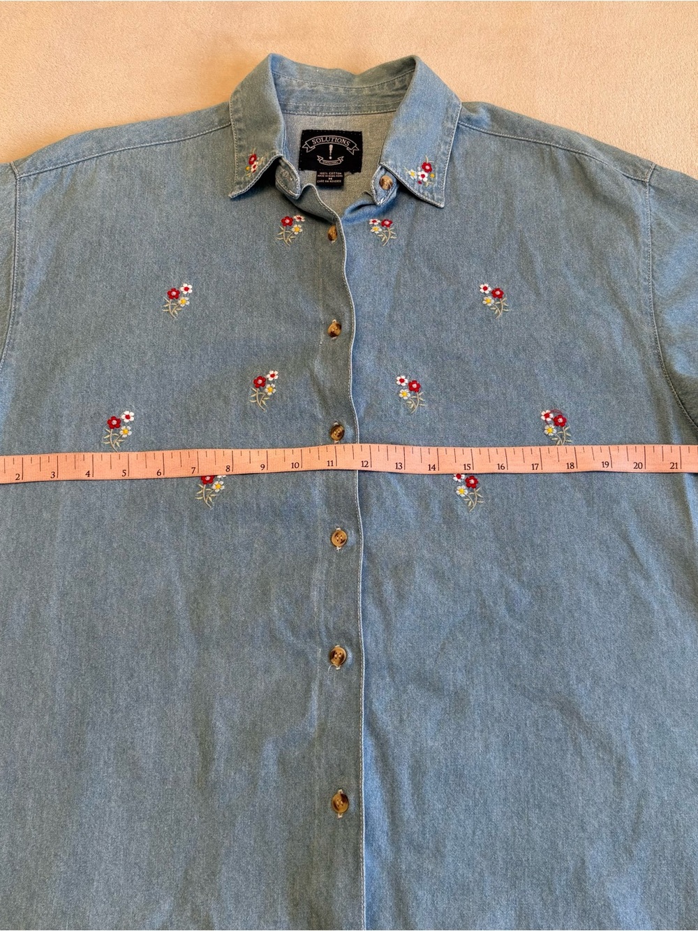 Solutions Original Denim Button Down Blouse with Embroidered Floral - Picture 5 of 5